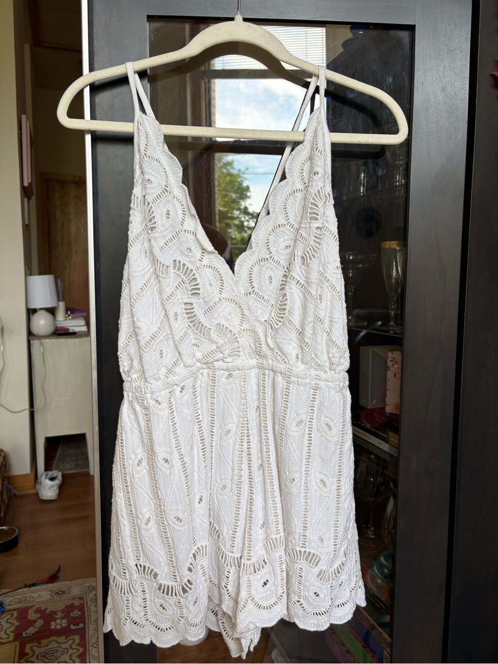Tularosa White Lace Romper with Scalloped Hem